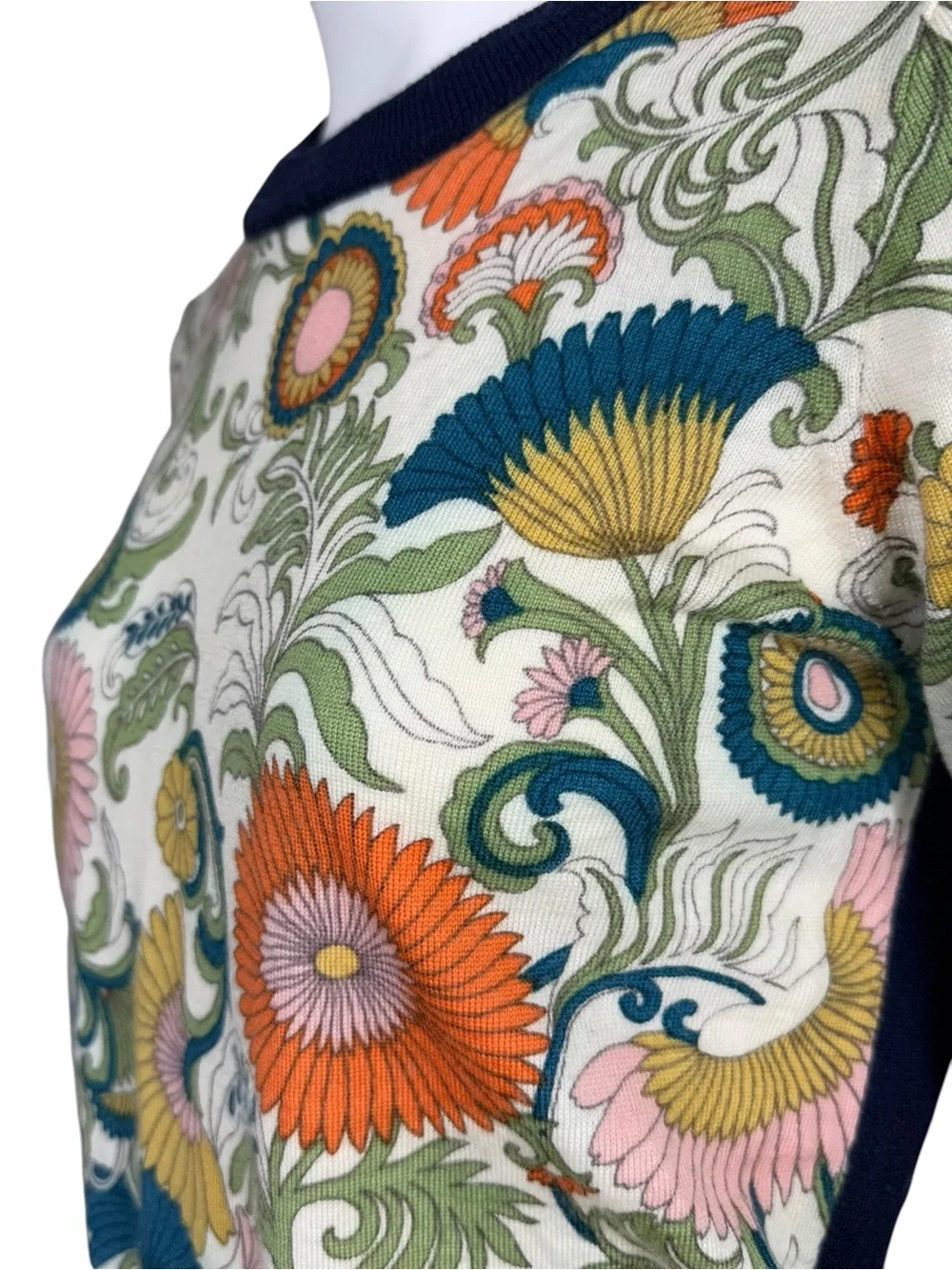 J.Crew Tippi Liberty Floral Merino Wool Sweater XS Fine Knit 3 4 Sleeve